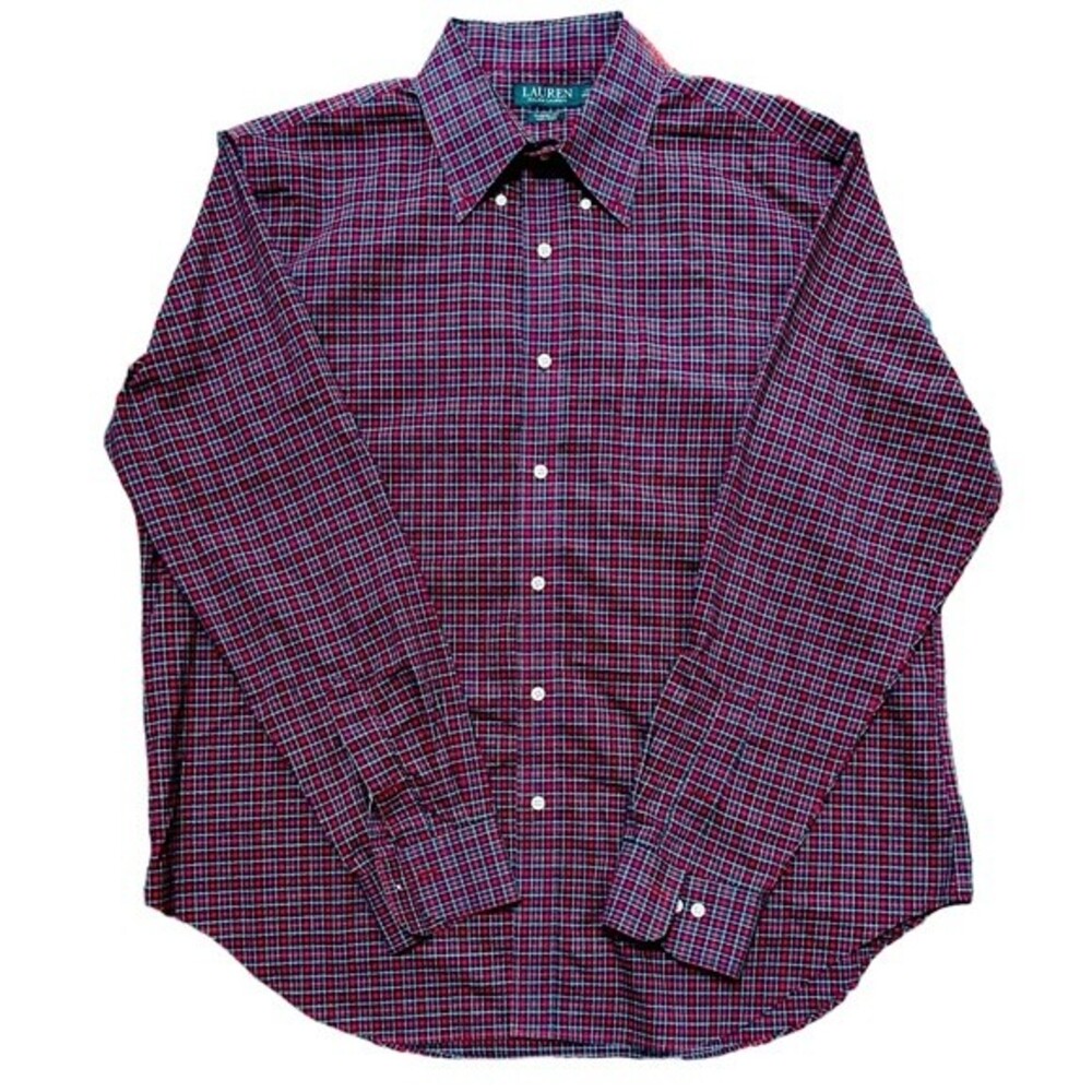 LAUREN RALPH LAUREN Men’s Plaid Button-Down Long-Sleeved Shirt 17.5 36/37